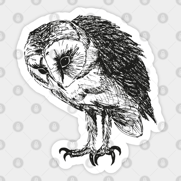 Barn owl pen drawing Sticker by Bwiselizzy